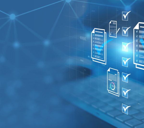 Document management concept, check electronic documents on digital documents on virtual screen Document Management System and process automation to efficiently document paperless operate